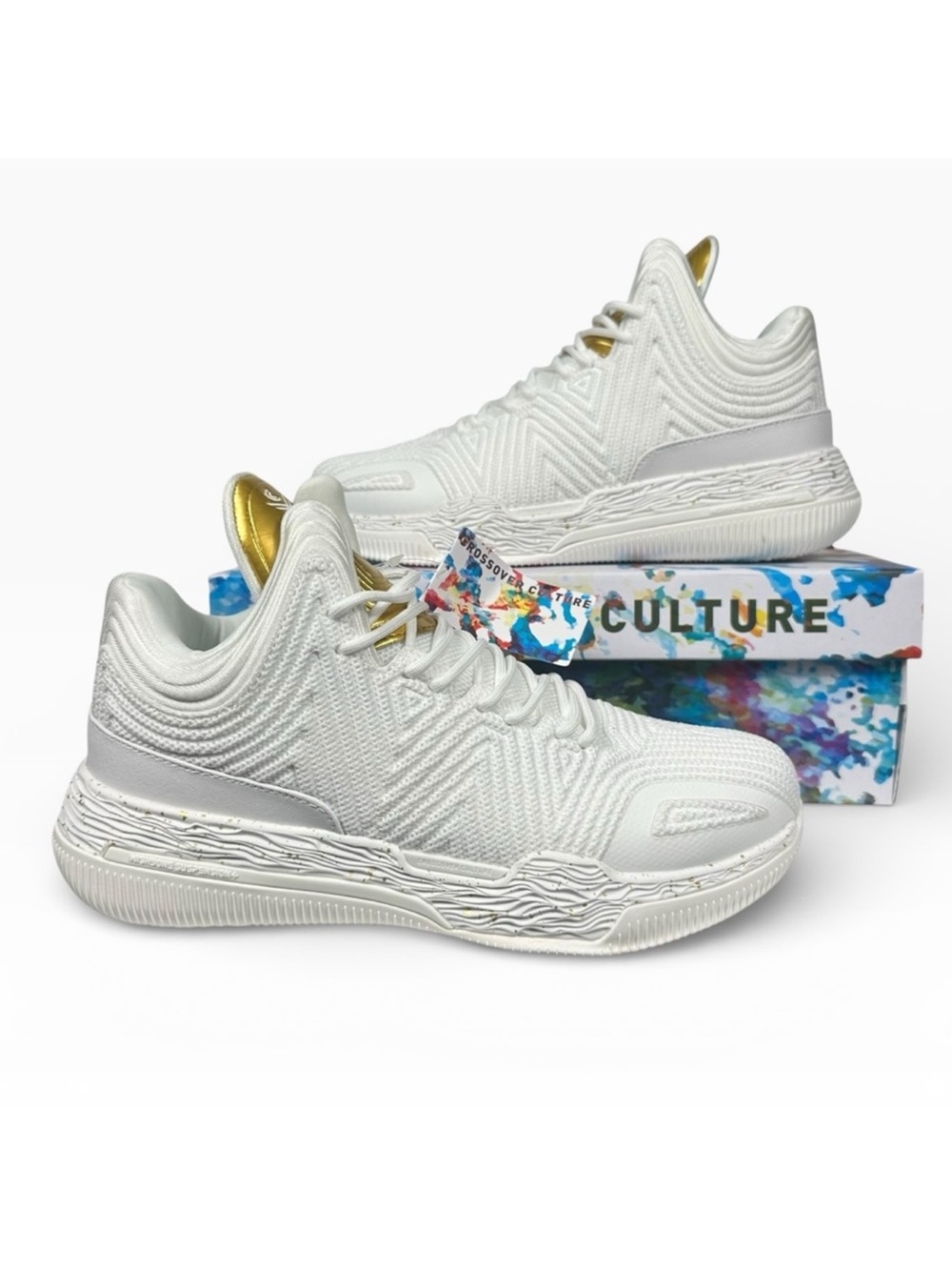 Crossover Culture Kayo White/ Gold Shoes White Basketball Sneakers Mid Women 9.5